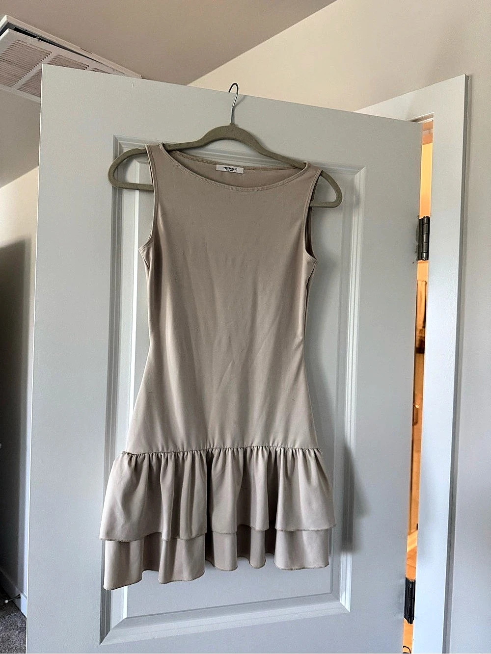 Peppermayo Sleeveless Ruffle Mini Dress in Beige - Picture 2 of 2